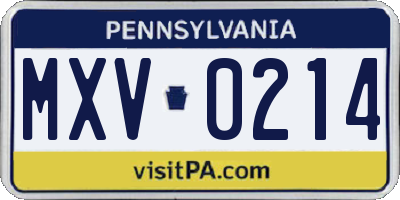 PA license plate MXV0214