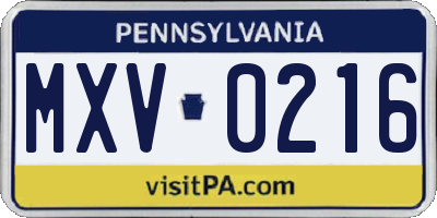 PA license plate MXV0216