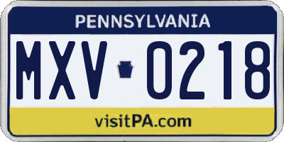 PA license plate MXV0218