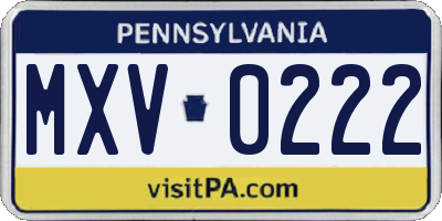 PA license plate MXV0222