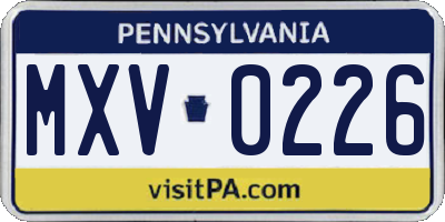PA license plate MXV0226