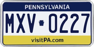 PA license plate MXV0227