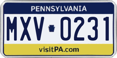 PA license plate MXV0231