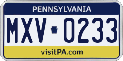 PA license plate MXV0233