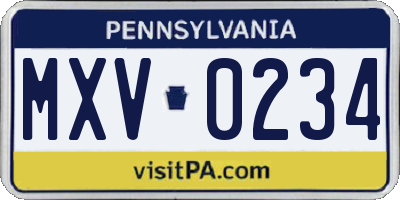 PA license plate MXV0234