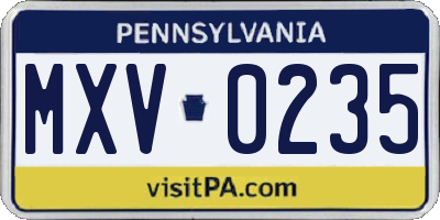 PA license plate MXV0235