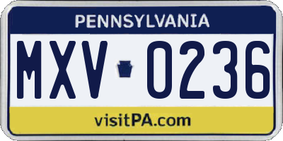PA license plate MXV0236