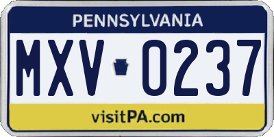 PA license plate MXV0237