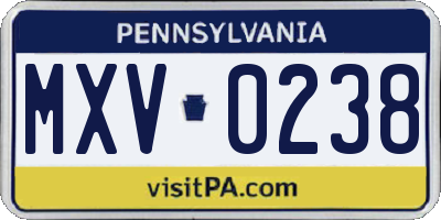 PA license plate MXV0238
