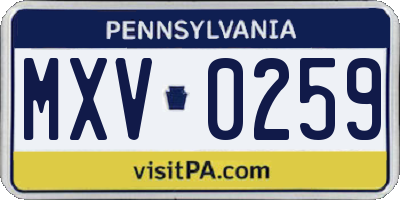 PA license plate MXV0259