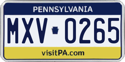 PA license plate MXV0265