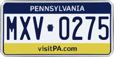 PA license plate MXV0275