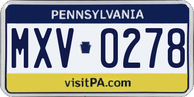 PA license plate MXV0278