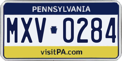PA license plate MXV0284