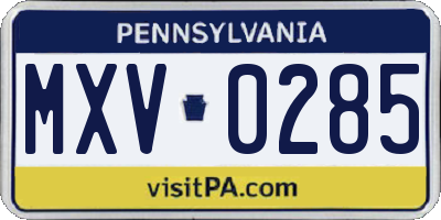 PA license plate MXV0285