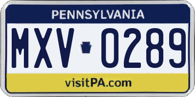 PA license plate MXV0289