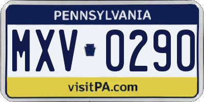 PA license plate MXV0290