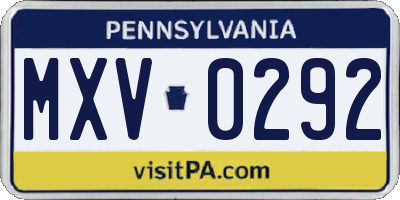 PA license plate MXV0292