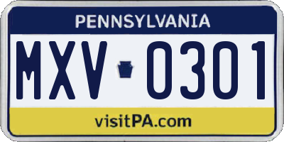 PA license plate MXV0301