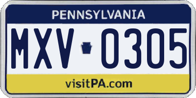 PA license plate MXV0305