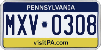 PA license plate MXV0308