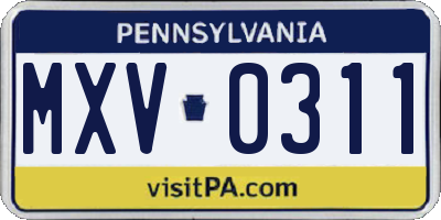 PA license plate MXV0311