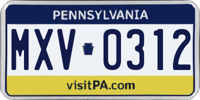 PA license plate MXV0312
