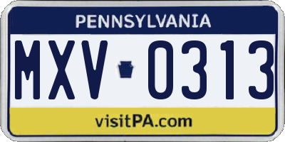 PA license plate MXV0313