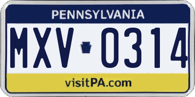 PA license plate MXV0314