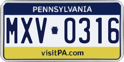 PA license plate MXV0316