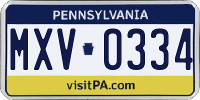 PA license plate MXV0334