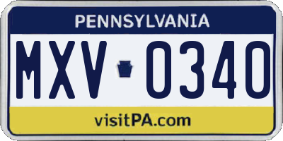 PA license plate MXV0340
