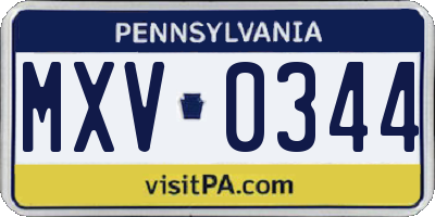 PA license plate MXV0344