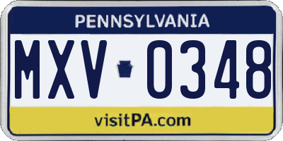 PA license plate MXV0348