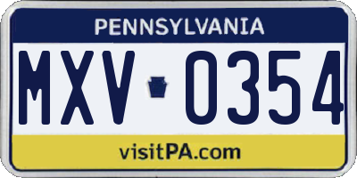 PA license plate MXV0354