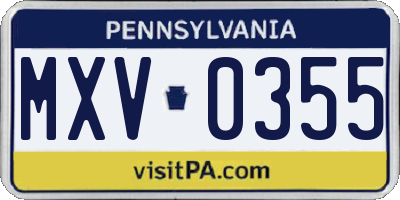 PA license plate MXV0355