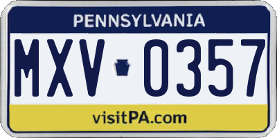 PA license plate MXV0357