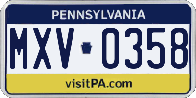 PA license plate MXV0358