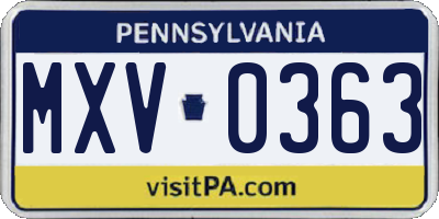 PA license plate MXV0363