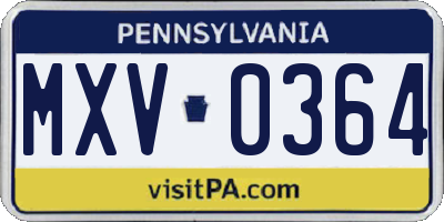 PA license plate MXV0364