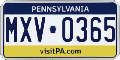 PA license plate MXV0365