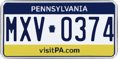 PA license plate MXV0374