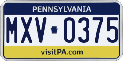 PA license plate MXV0375