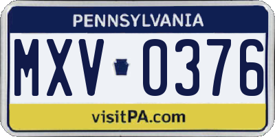 PA license plate MXV0376