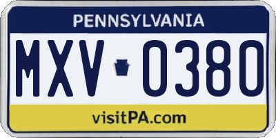 PA license plate MXV0380