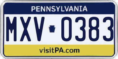 PA license plate MXV0383