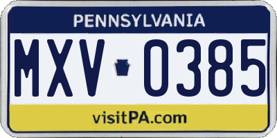 PA license plate MXV0385