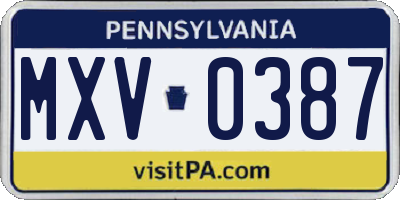 PA license plate MXV0387