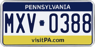 PA license plate MXV0388