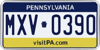 PA license plate MXV0390